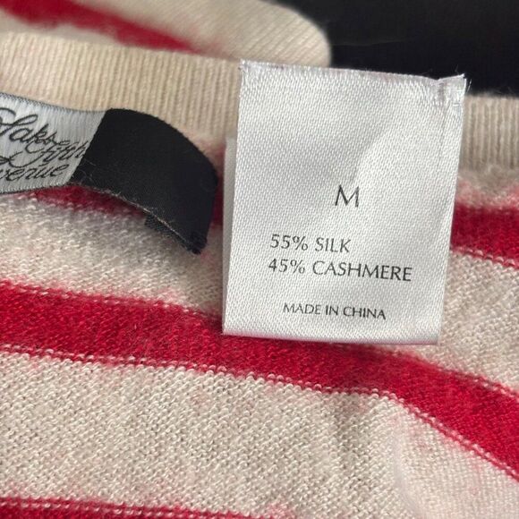 SAKS FIFTH AVENUE Stripe and Bow Pattern Cashmere Silk Knit Sweater M Boat Neck - Picture 6 of 6